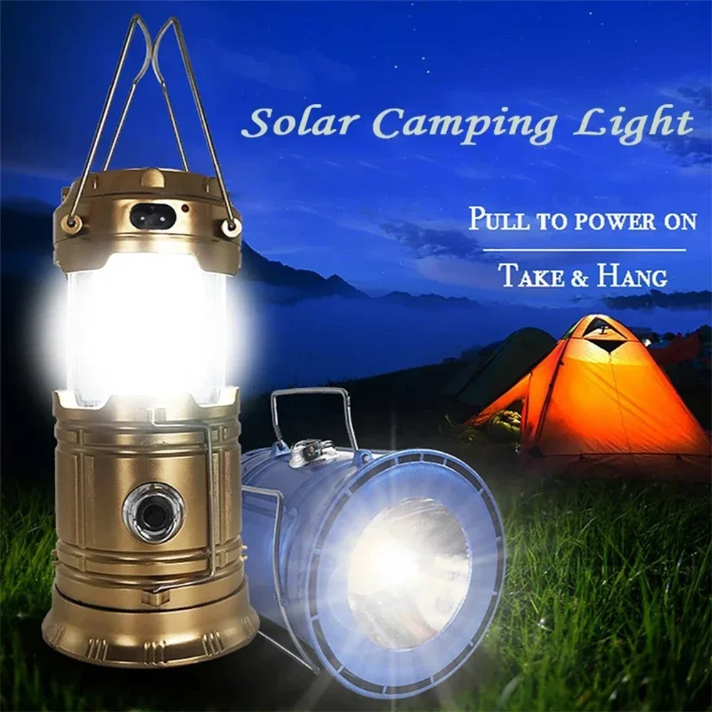 Collapsible Portable LED Camping Lantern Lightweight Waterproof Solar USB Rechargeable LED Flashlight for Outdoor Home Emergency