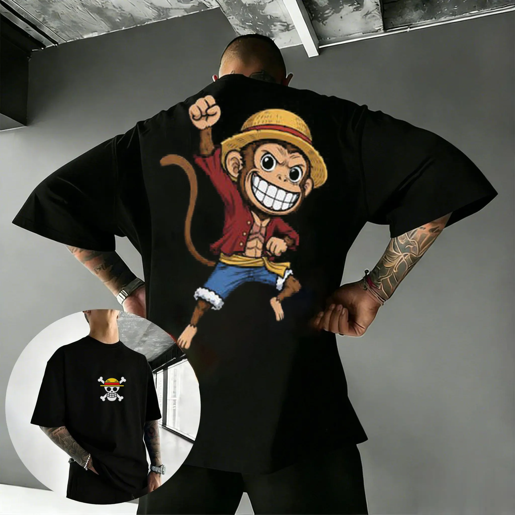 Camiseta de Algodón de Manga Corta con Cuello Redondo de Anime ONE PIECE, Ropa Clásica de Cómic, para Parejas, Hombre y Mujer