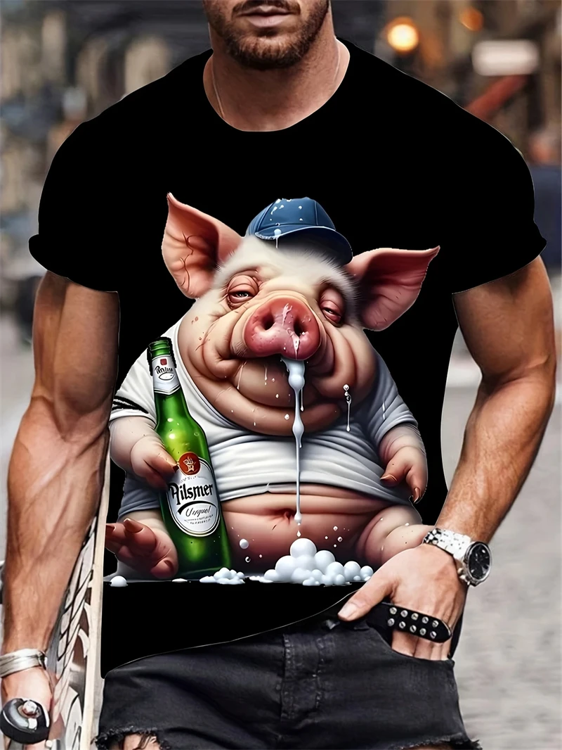 مضحك القط نمط تي شيرت للرجال شخصية الحيوان ثلاثية الأبعاد مطبوعة تي شيرت الصيف فضفاضة قصيرة الأكمام بلايز عادية الجولة الرقبة تيز