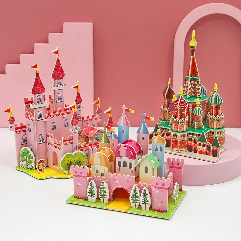 3D Puzzle z papieru Montessori miniaturowe domy śmieszne kartonowe modele konstrukcyjne dla dzieci ręcznie robione zabawki edukacyjne