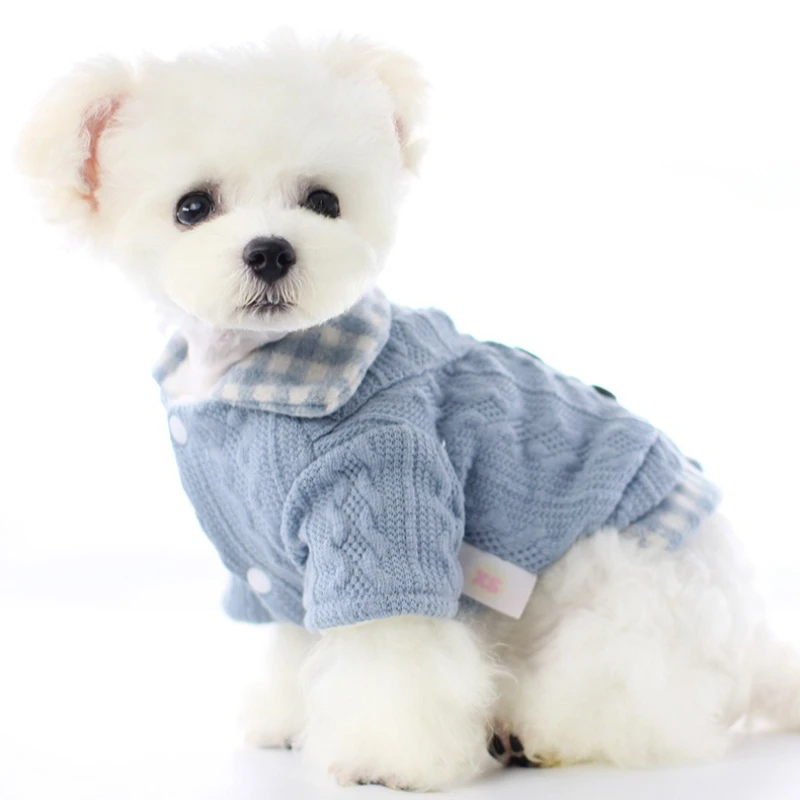 Dog Clothes Autumn and Winter Shirts Sweaters Fake Two Piece Plush Warm Cotton Clothes Small Dog Pet Supplies