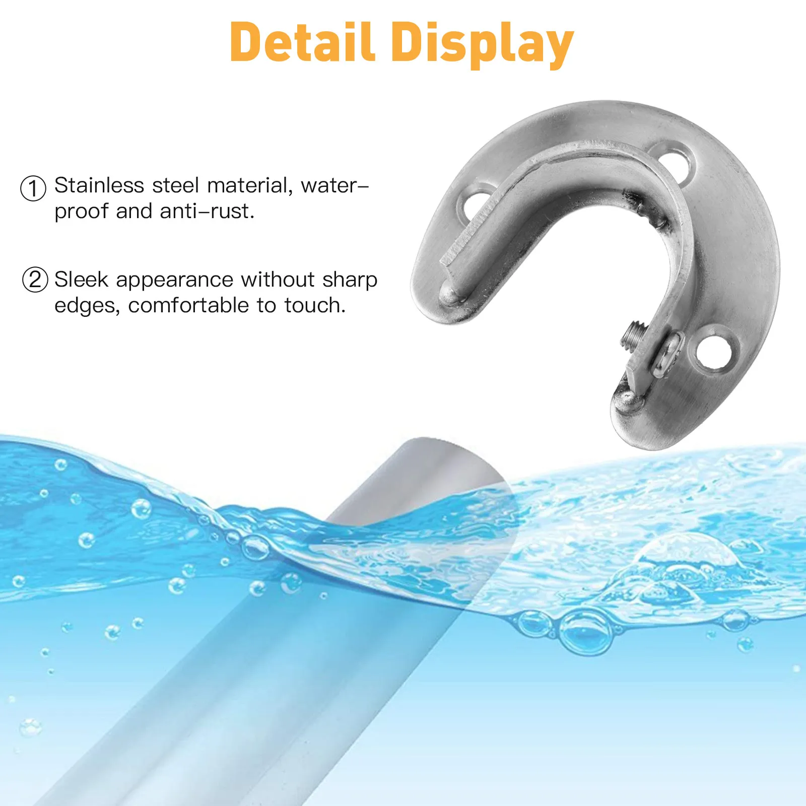 4Pcs Stainless Steel Open Type U-Shaped Rod End Supporter Closet Curtain Pole Bracket for 1 Inch Rods Sturdy Wardrobe Bathroom