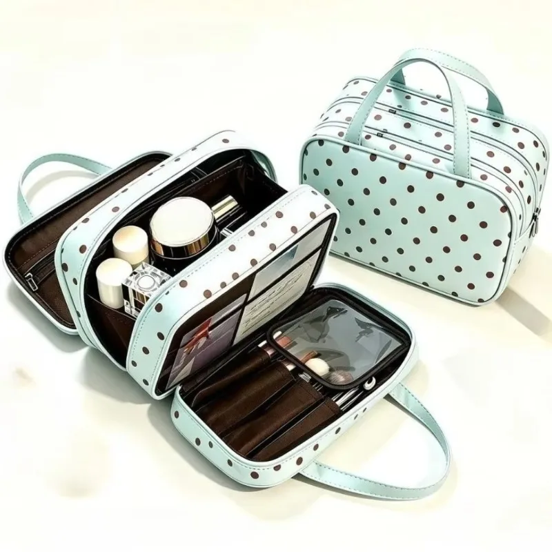 Waterproof PU Makeup Brush Organizer Bag, Multilayer Portable Travel Cosmetic & Toiletry Storage Pouch