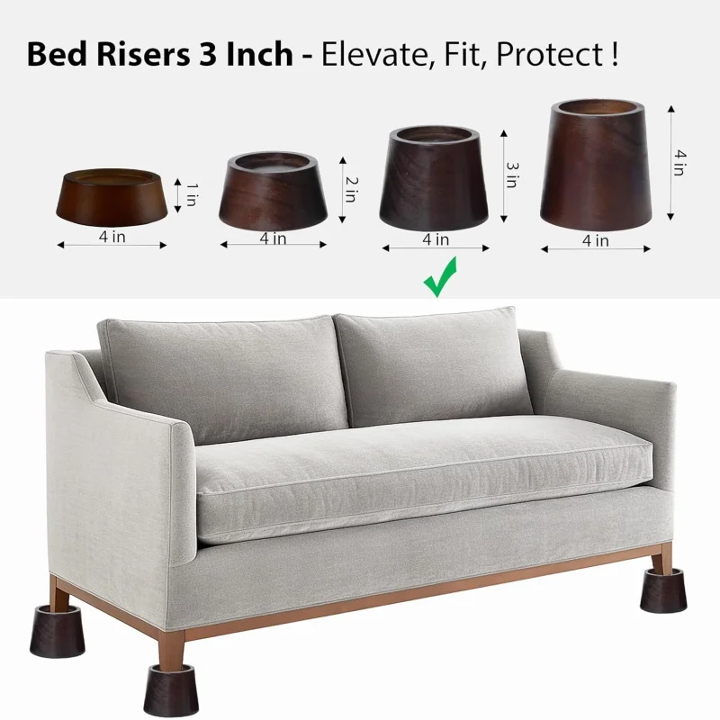 Dark Brown, 3 Inch Bed Risers 3 Inch, Premium Pine Wood Furniture Risers - Sturdy 3-Inch Lifts Heavy-Duty Support and Enhanc