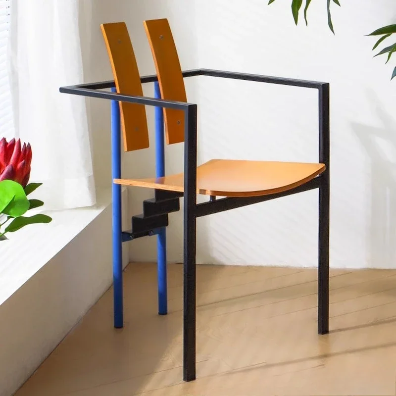 Designer Nordic dining chair simple retro Memphis home casual used second-hand Internet celebrity wrought iron backrest armchair