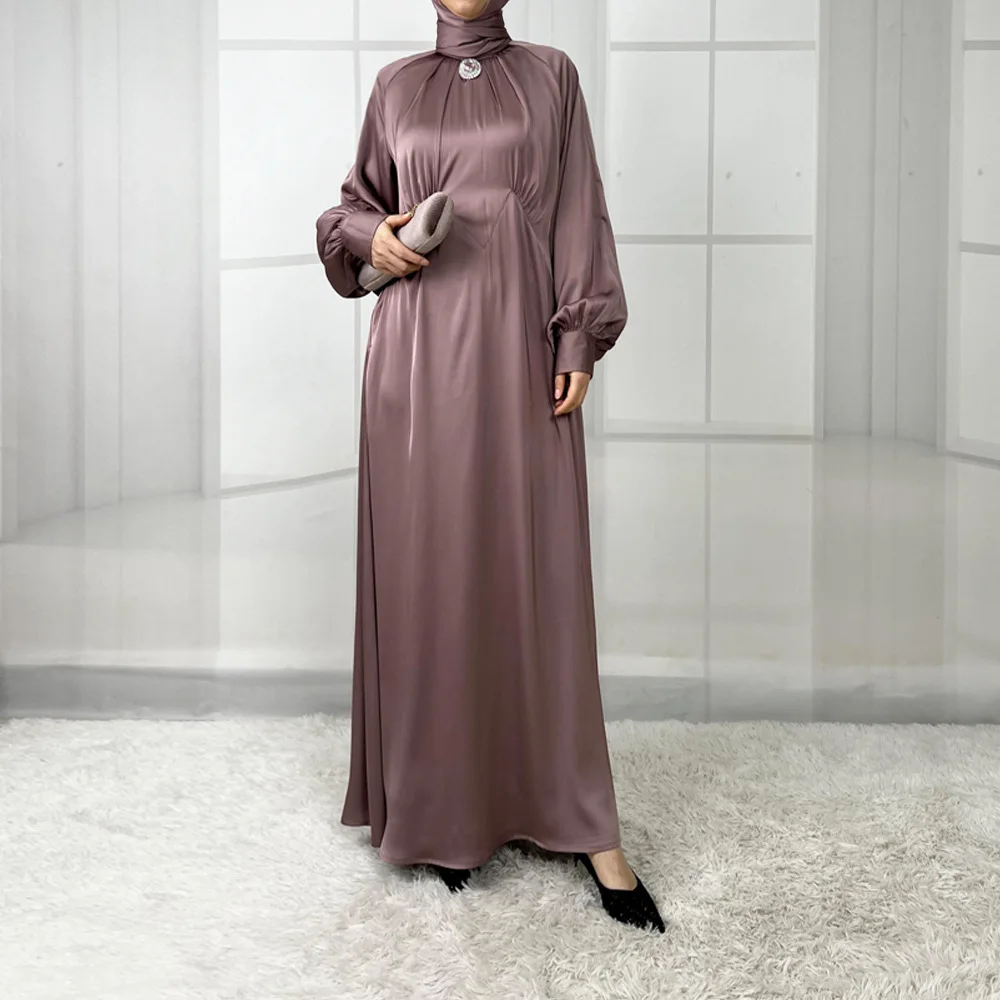 

Ramadan Satin Evening Party Dress Women Muslim Abaya Luxury Dubai Kaftan Eid Djellaba Islam Clothing Caftan Marocain Femme Robe