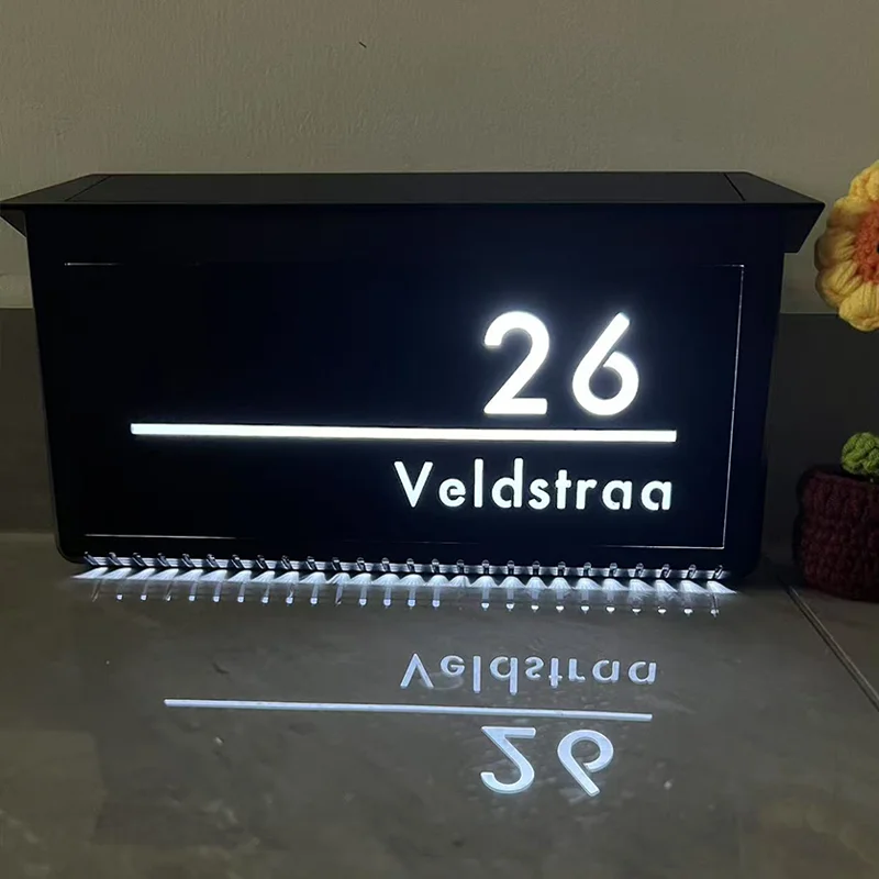 Hebrew Custom LED Solar House Number Sign Outdoor 3D Illuminated Address Plaque Street Door Sign Any Language Available