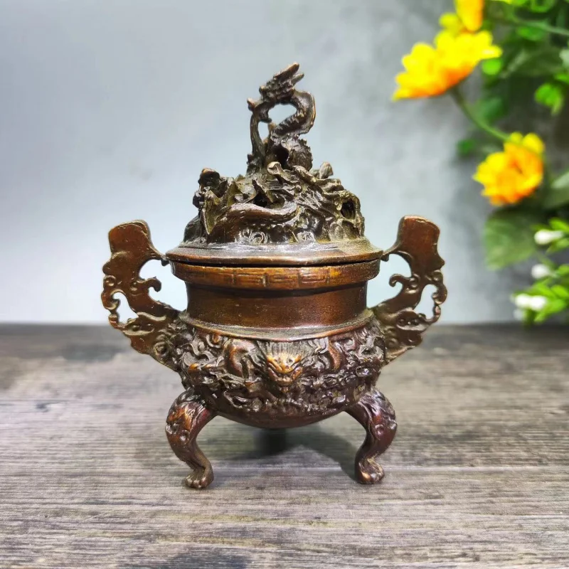 Antique Copperware Vintage Chinese Style Nine Dragon Cauldron Nine Dragon Incense Burner Tower Incense Burner Home Tea Ceremony