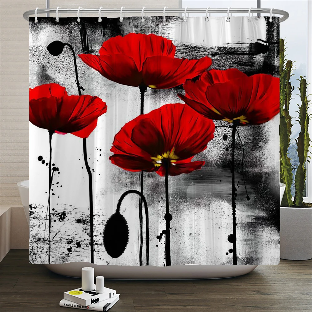 Elegant Floral Flowers Shower Curtain 180x180cm Shower Curtain Polyester Bath Curtain Bathroom Decor Machine Washable With Hooks