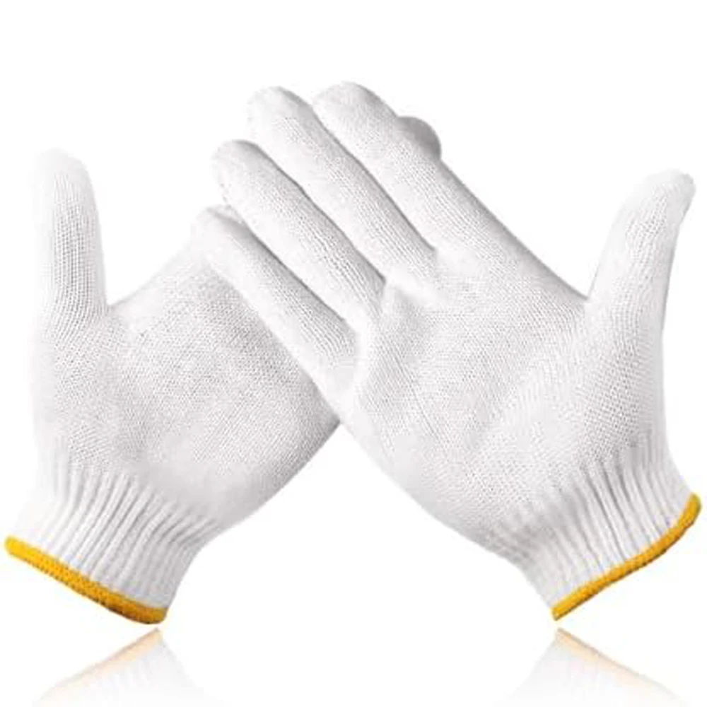 12 Pairs Pack Unisex White Cotton Polyester Knitted Safety Work Gloves Knit Gloves for Men And Women
