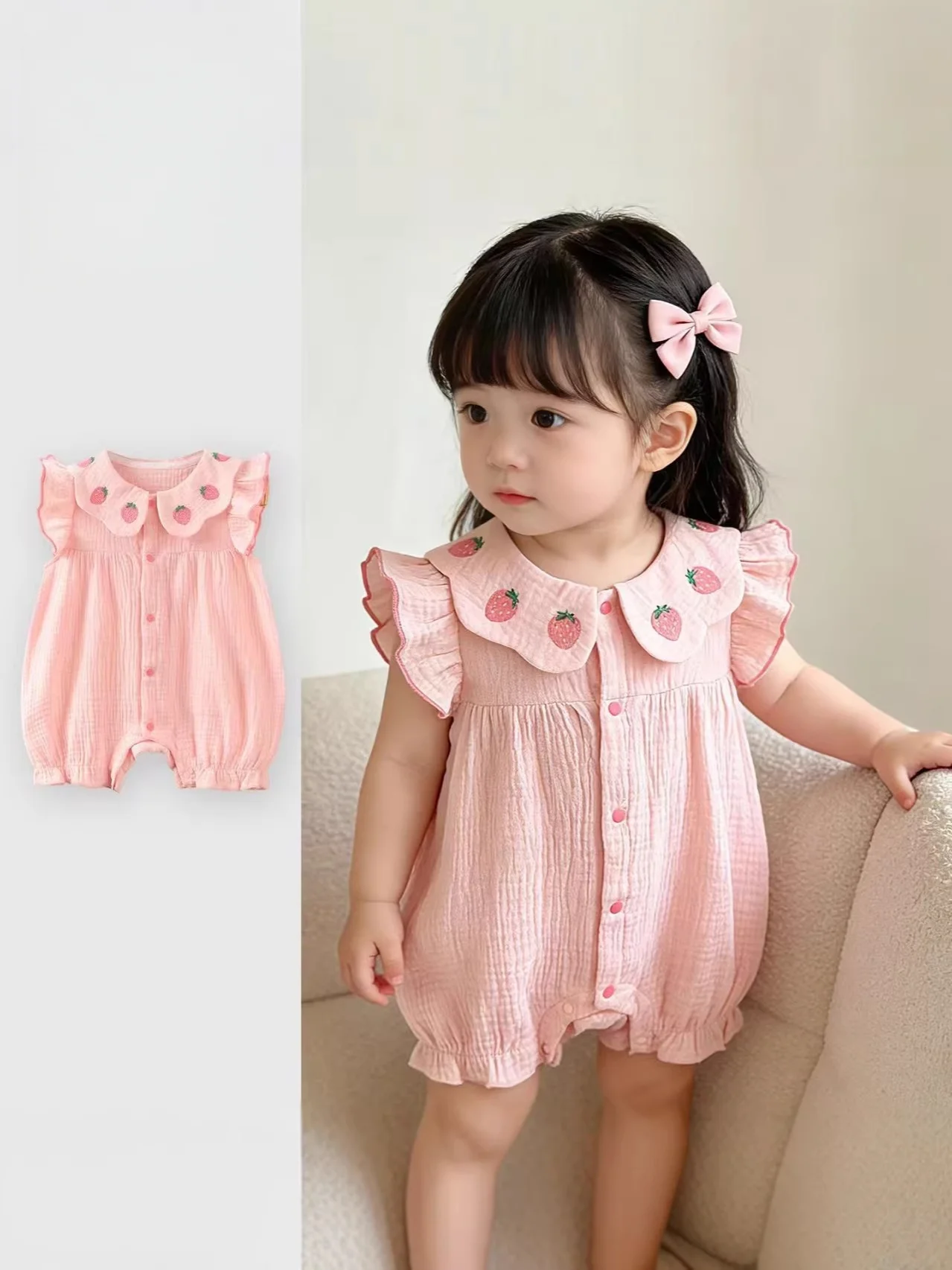 Sweet And Lovely Baby Clothing Breathable Pure Cotton Toddle Jumpsuits Full Moon Short Sleeve Baby Romper  For 0-2Y