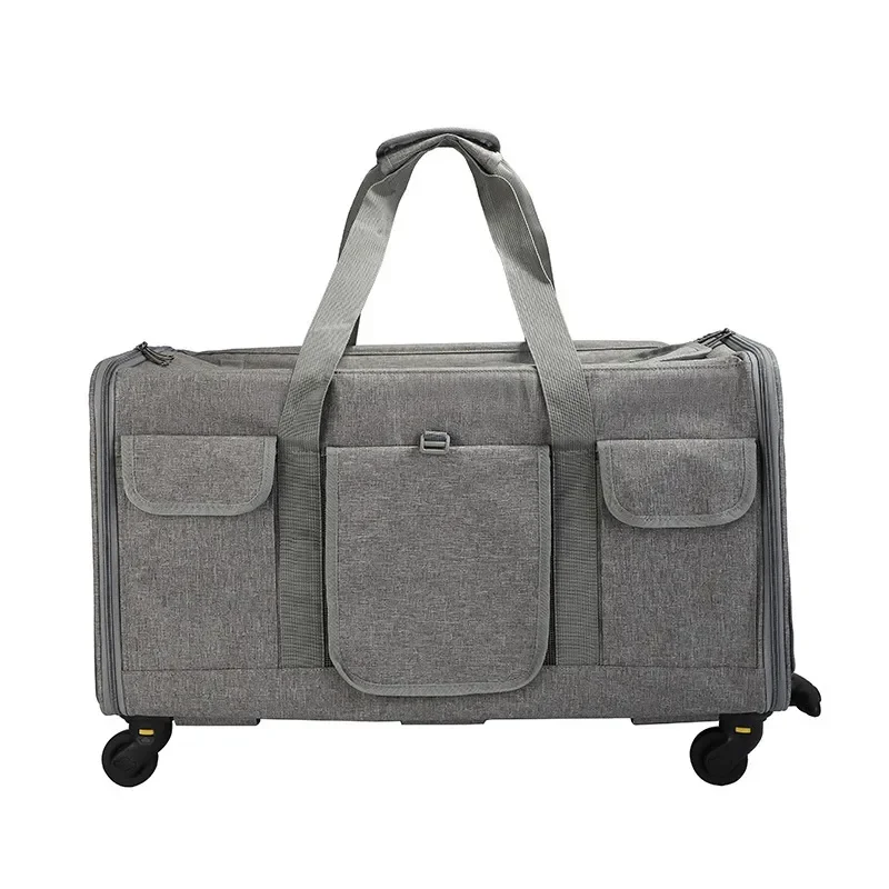 Portable Cat Carrier Bag with Wheels Breathable Foldable Pet Trolley Case Large Capacity Detachable Travel Backpack for Dogs