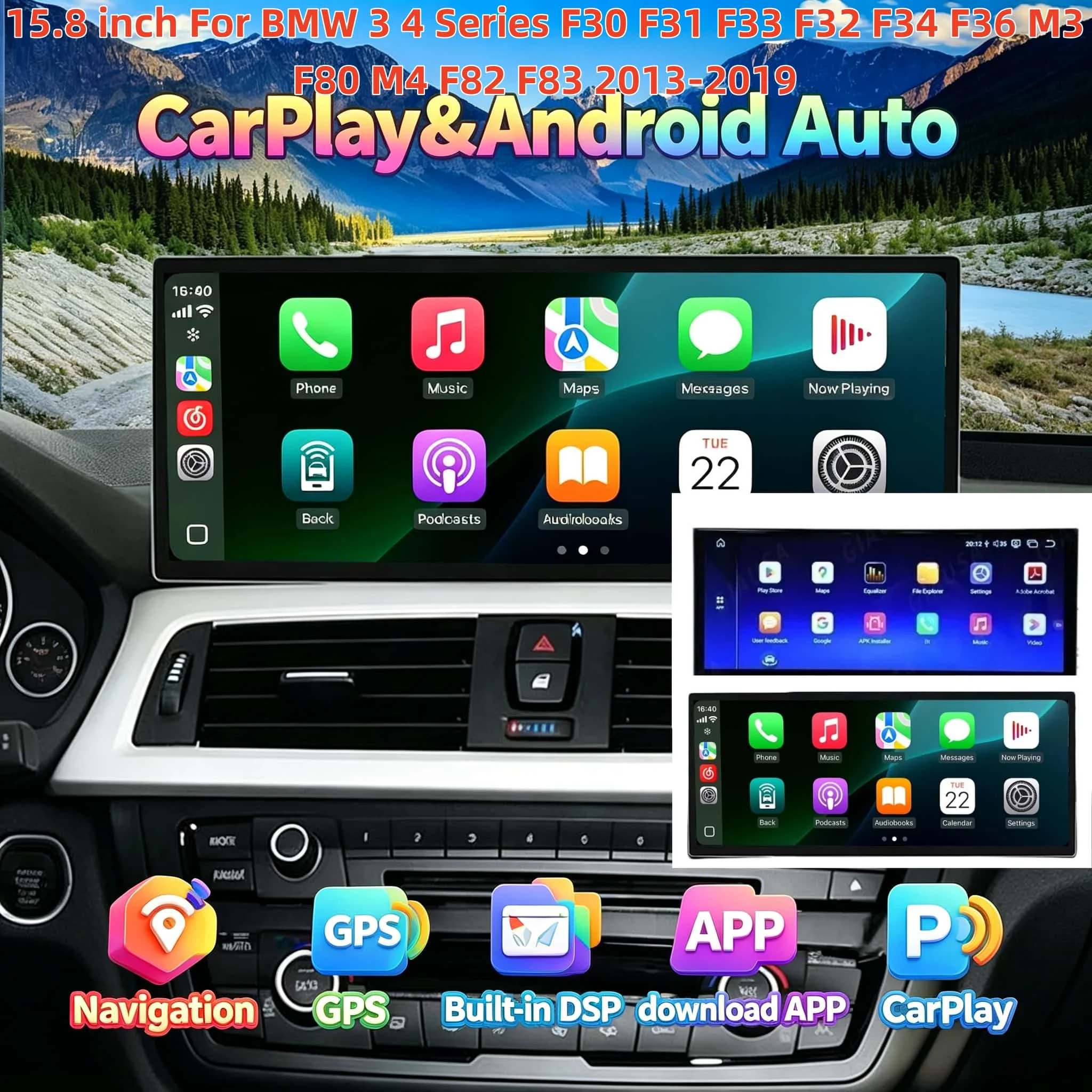 

H 15.8" Android Auto For BMW 3 4 Series F30 F31 F33 F32 F34 F36 M3 F80 M4 F82 F83 2013-2019 Carplay Radio Stereo Multimedia