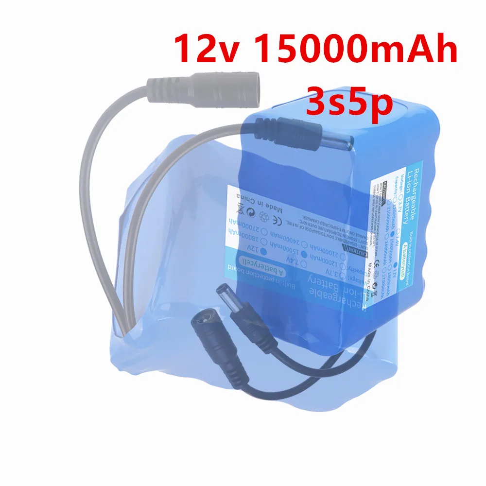 New Portable Super 12V 15000mAh 3s5p Battery Rechargeable Li-Ion Battery Pack Capacity DC 12.6v 15Ah CCTV Camera Monitor+Charger