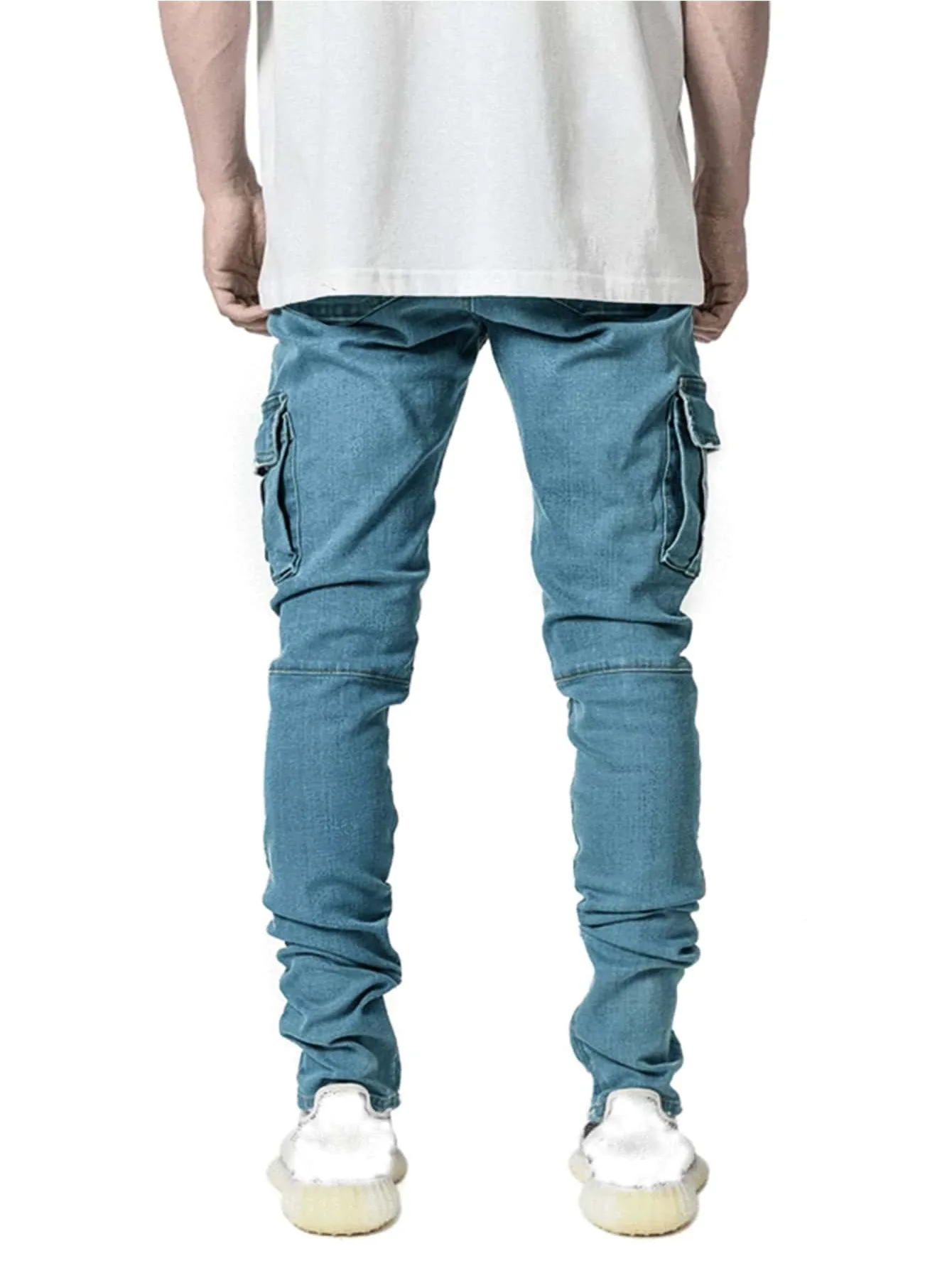 Heren Jeans Cargo Potlood Broek Hoge Taille Denim Enkellengte Rits Schede Zakken Slanke Lichte Streetwear Effen Kleur