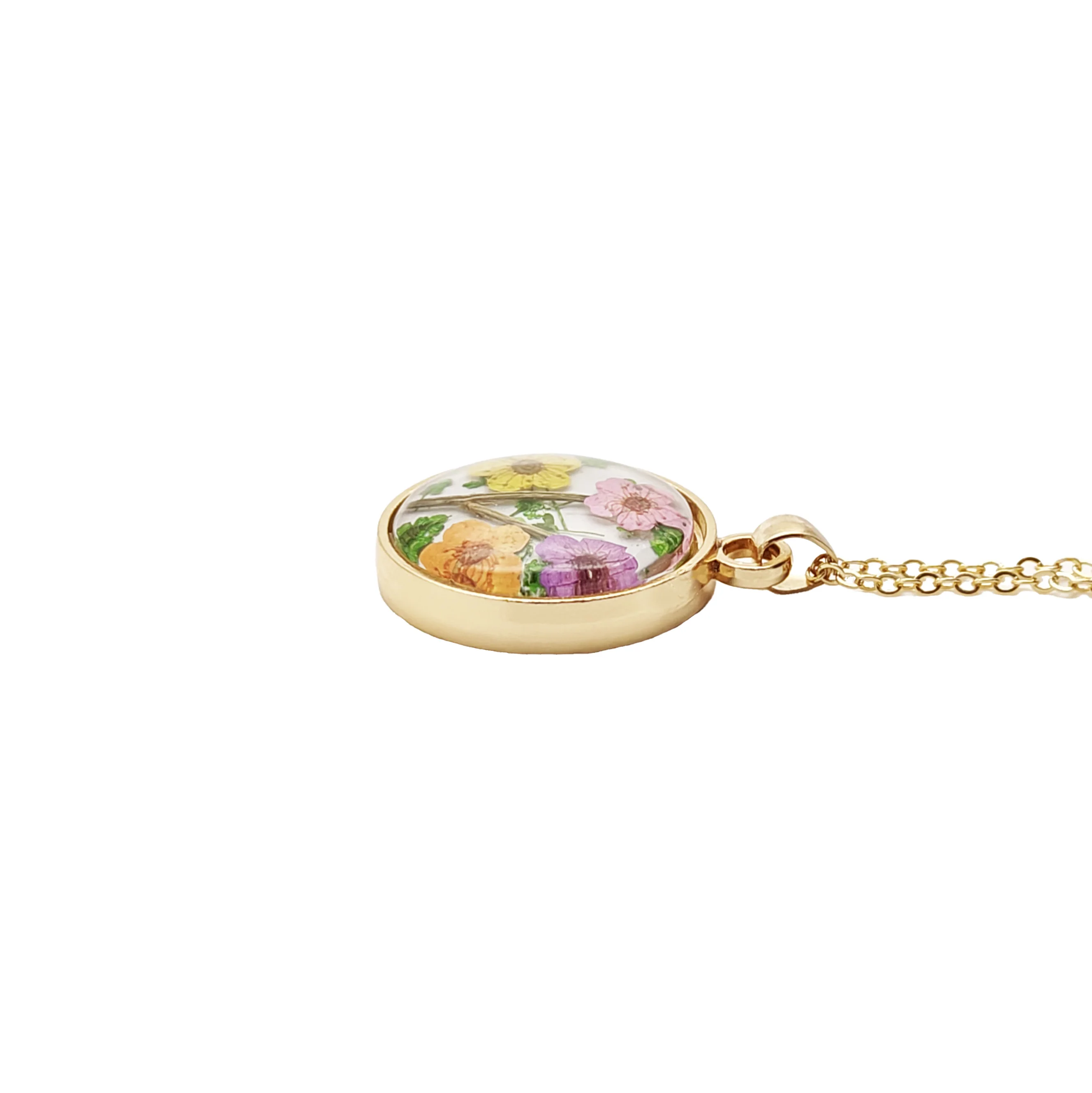 Narcissus Spiraea Colorful Spring Glass Gold Color Pendant Chain Long Necklace Women Boho Fashion Jewelry Bohemian Handmade