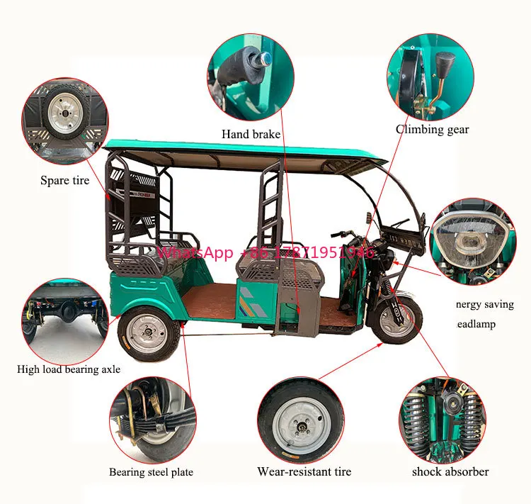 Hot Selling Safely and Popular 6 Passengers Type electric tricycle for passenger and electric Tuktuk For Taxi