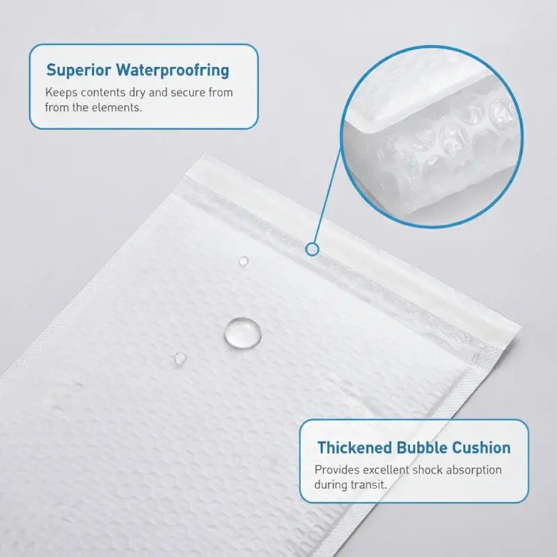20PCS White Self-Sealing Bubble Envelopes Bag Waterproof Mailers Shipping Envelope Pouch Packaging Bags Storage Organizer