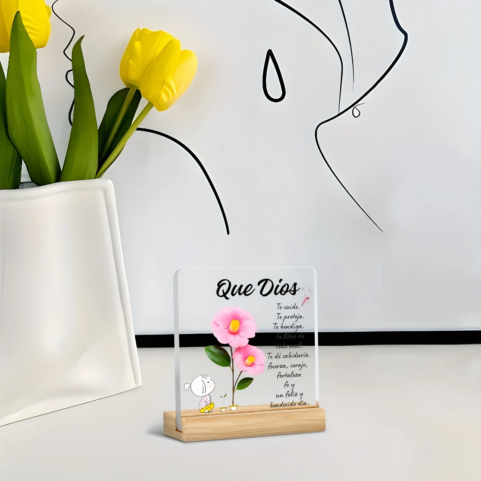 لوحة صلاة دينية إسبانية "Que Dios..." طباعة مسطحة ثنائية الأبعاد، زخرفة ملهمة وديكور رف الكتب، تركيب أرضي