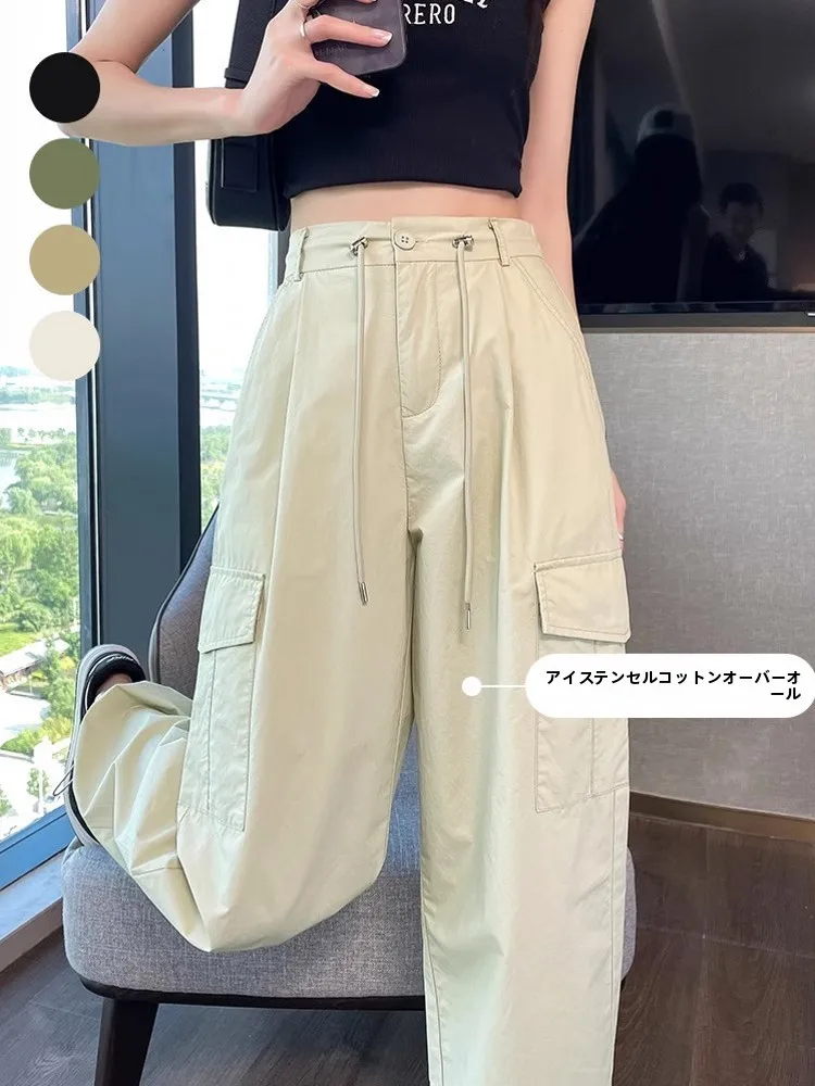 American Style Ice Silk Quick Dry Work Pants Women Summer Thin Loose Cuffed Mountain Climbing Sun Protection Sports Straight ...
