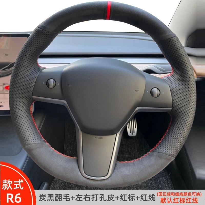 

Hand stitched leather steering wheel cover for Tesla Model 3 Model S Model X/Y