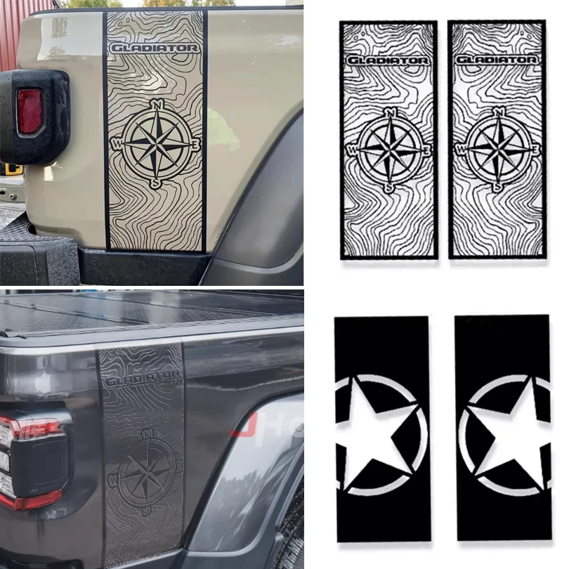 

Pair Bedside Tailgate Sticker Compass Map Star Skull Graphics Rear Decal Vinyl Blackout Wrap Kit for Jeep Gladiator JT Pickup