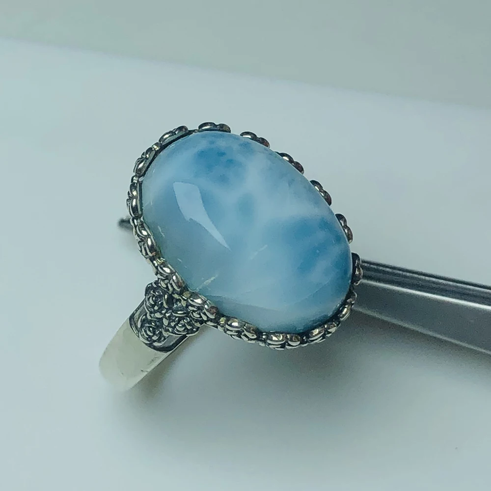 

Natural larimar silver ring oval ,rare and beautiful blue stone, fashion and popular style