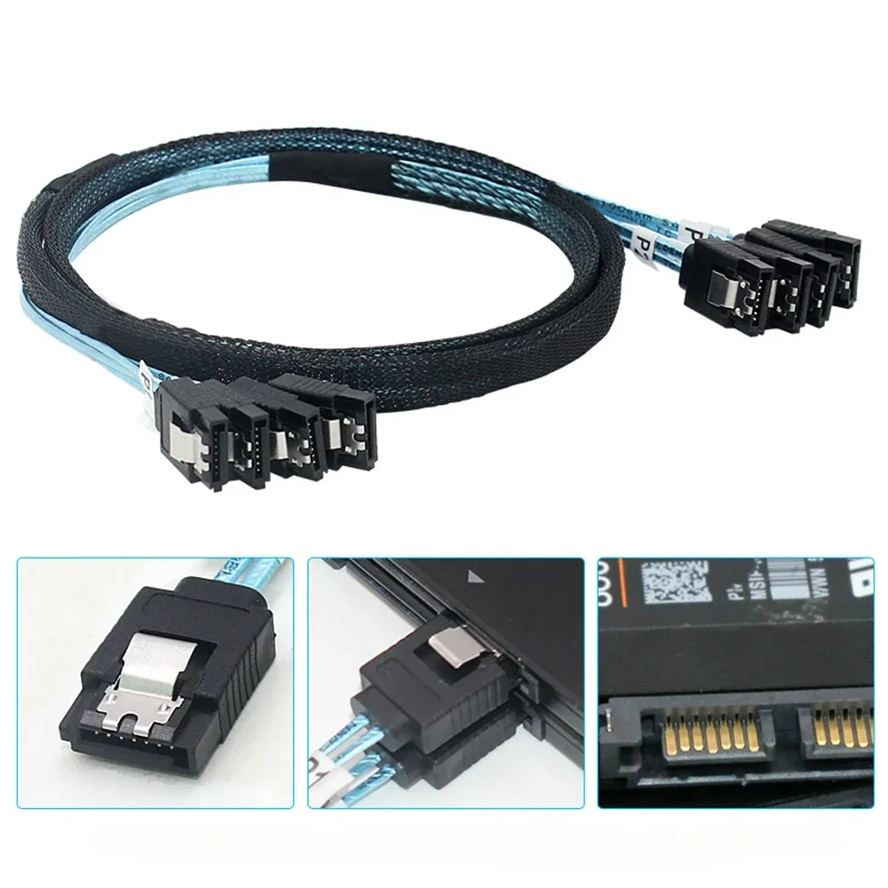 Durable PC Hardware Cable: 4 Ports SATA to 4 Ports SATA 4.0 with 180-degree Braided Net
