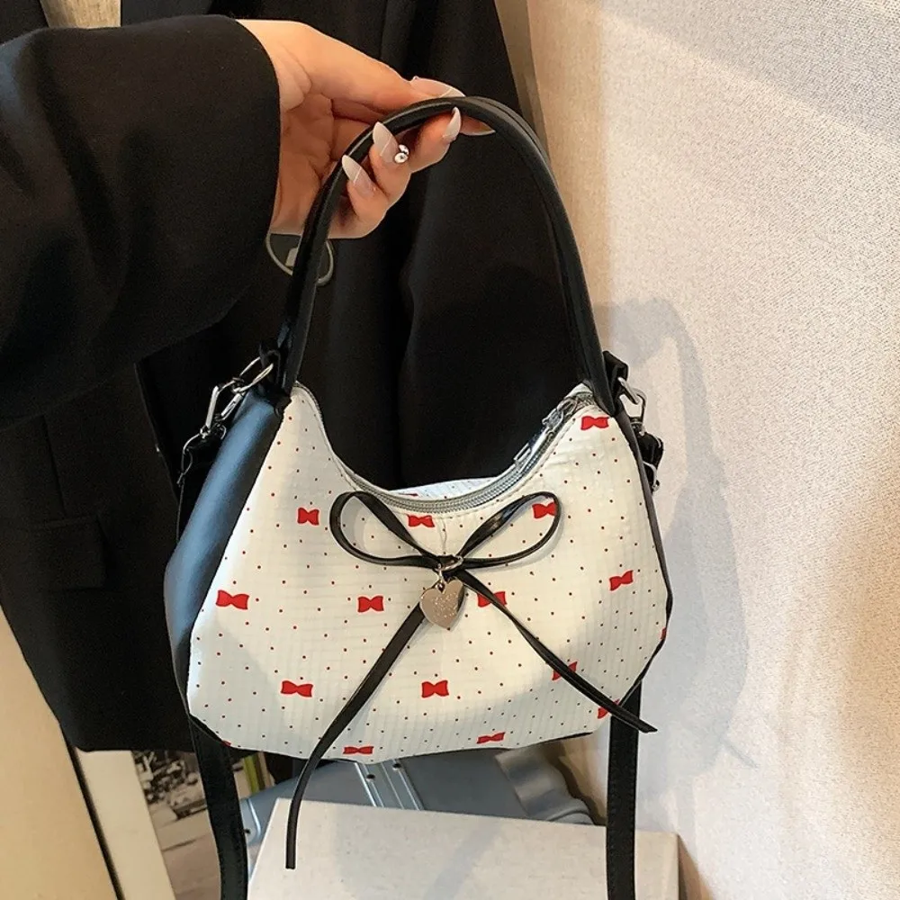 

Fashion Polka Dot Bow Shoulder Bag Love Heart Leisure Underarm Bag Y2K Zipper Hobo Bag Women