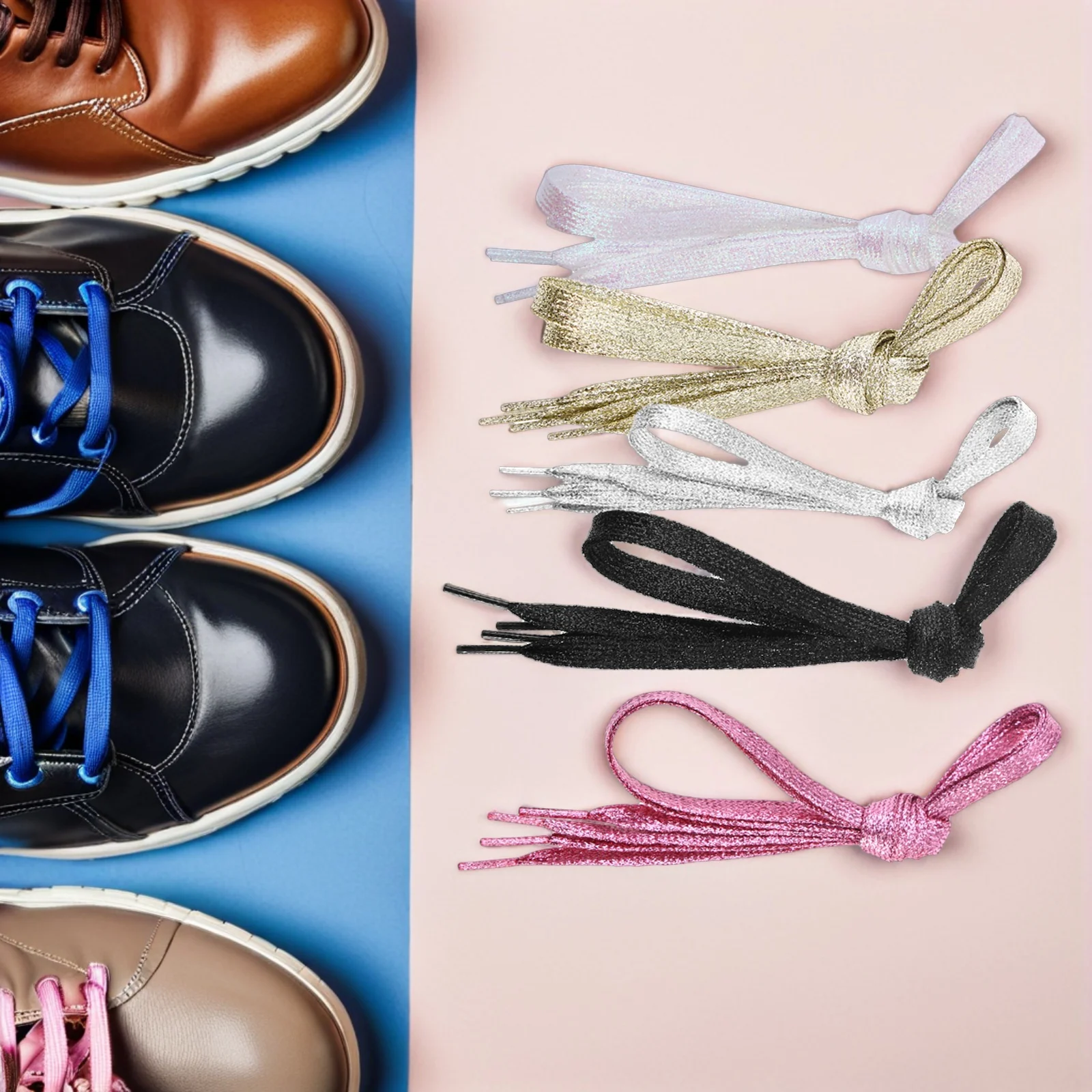 

5pcs Colored Shoelaces Flat Sparkly Metallic Glitter Shoe Lace 110cm White Colorful Sneaker Accessories Canvas Shoes