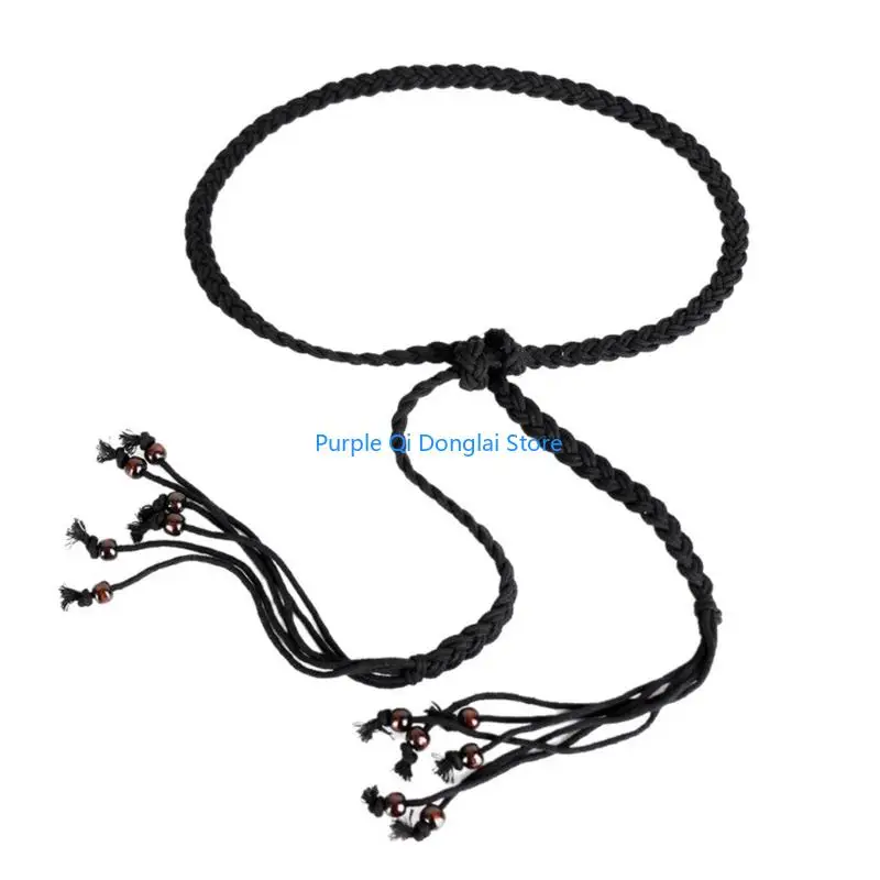 L21E Braided Rope Belt Bohemian Styles Tied Waistband For Women Daily Wear