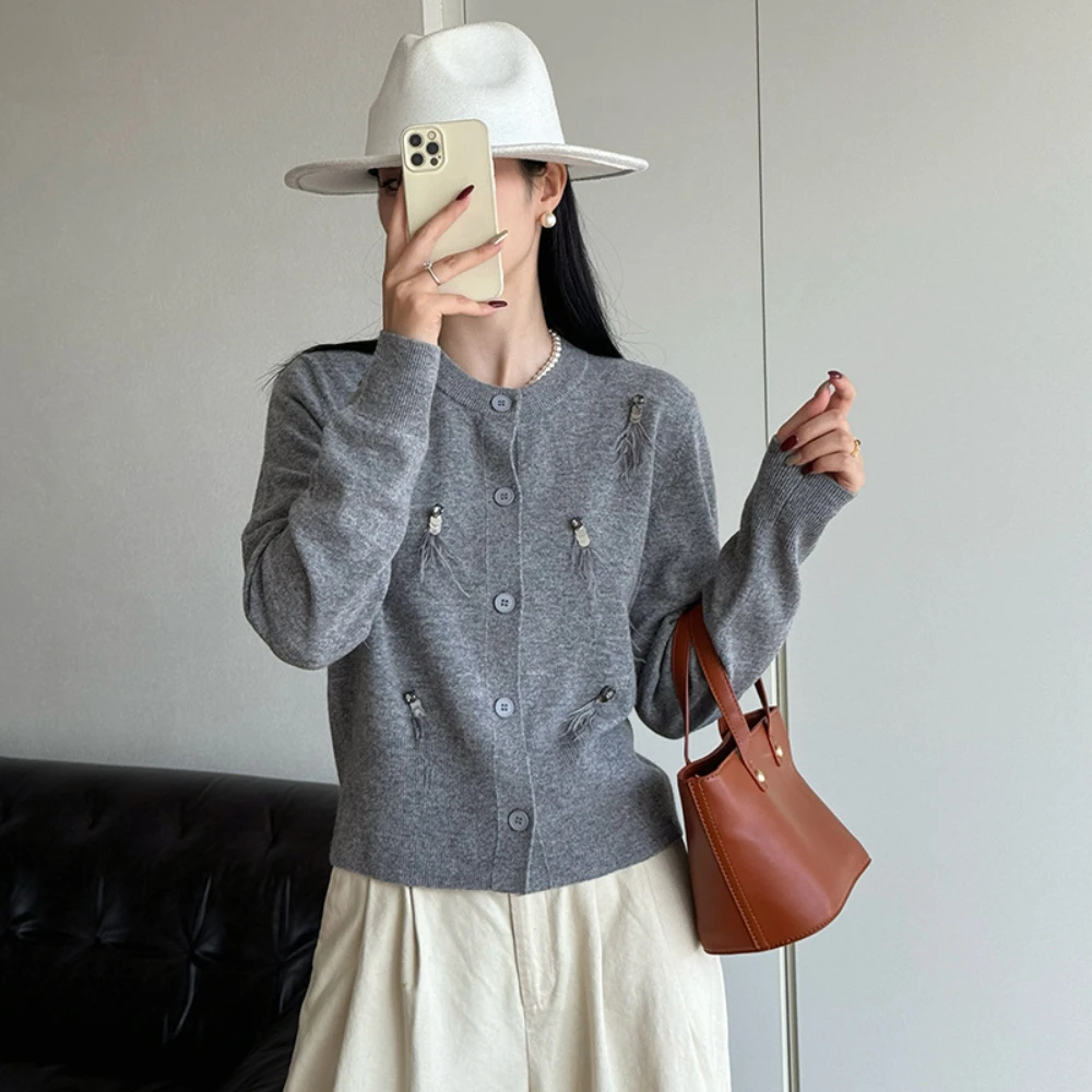 fashion women sweater knit top gray cardigan fall coat womens clothes cute sweaters vintage long sleeve designer chunky jumper