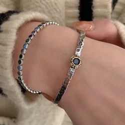 925 Sterling Silver Punk Bangle Pearl Star Love Heart Geometric Golden Bracelet For Woman Girl Jewelry Gift Dropship Wholesale