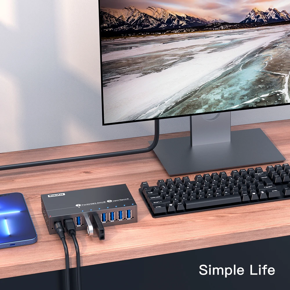 A-173 Industrial 7 Port USB 3.0 Metal Hub High Speed Splitter With 12V 3A DC Power Adapter For Phone Flashing Repair Workstation