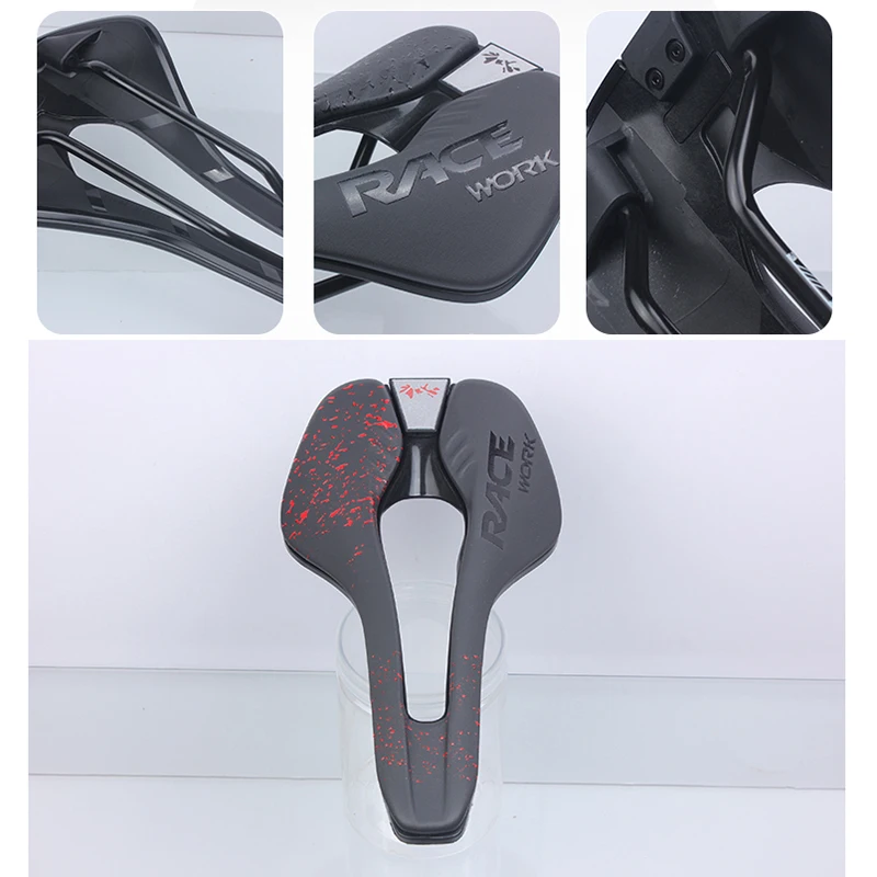 RACEWORK Bike Saddle Hollow Comfort Soft PVC Leather Surface Steel Rails Road Mountain Bike Cushion