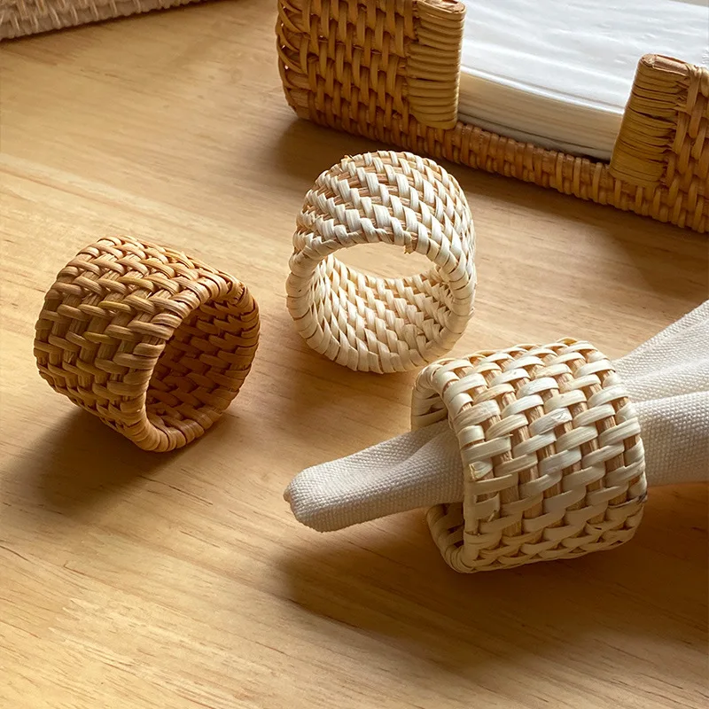 

Handmade Woven Napkin Ring Woven Rustic Natural Napkin Holder Wooden Rattan Napkin Buckle Restaurant Home Party Table Decoration