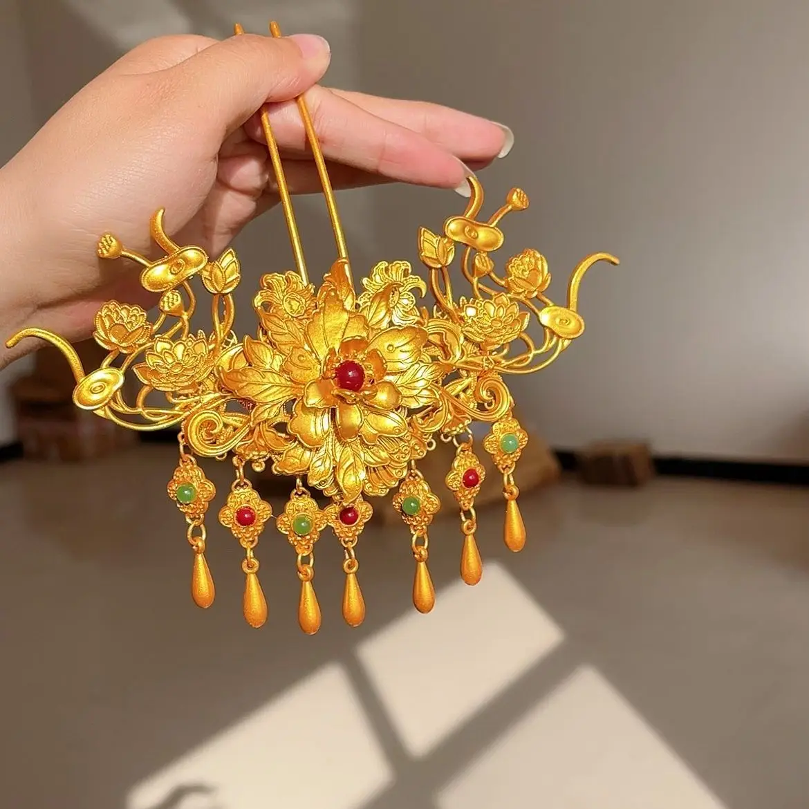 Ming Dynasty Style Luxury Gold Plated Hairpin Court Style Vintage Jewelry Hanfu Traditional Hair Accessories for Women Girls