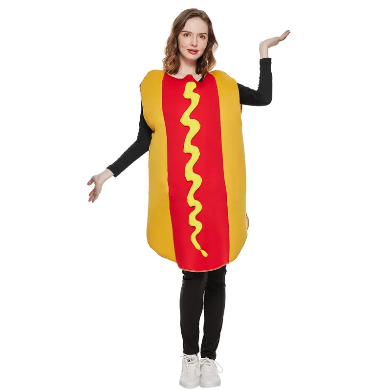 Deluxe 3d cachorro quente traje de halloween unisex homem mulher salsicha macacão onesize