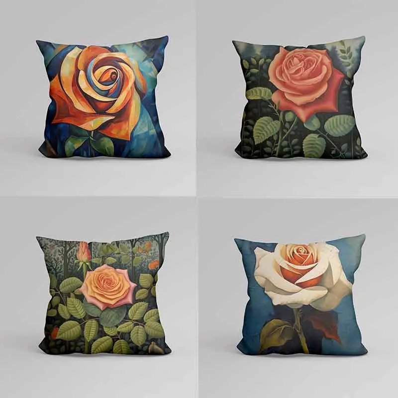 Rose Pillowcase Home Decoration Exquisite Cushion Cover European Classical Green Plant Pillowcase