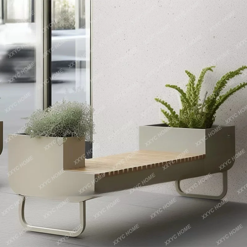 Stainless steel flower box outdoor metal finished landscape plastic wood strip seat and stool combination