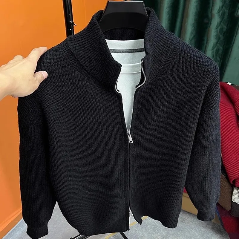 

plus Size Men's Casual Knitted Sweater Zipper Pure Color Loose Fit Autumn Winter Street Sle Comfortable Polyester Fiber