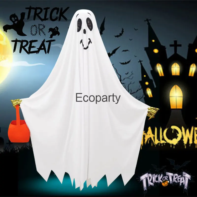 Children Halloween Costume White Ghost Cape For Boy Girls Lovely Pumpkin Wraith Cloak With Pumpkin Bag Carnival Party Costumes