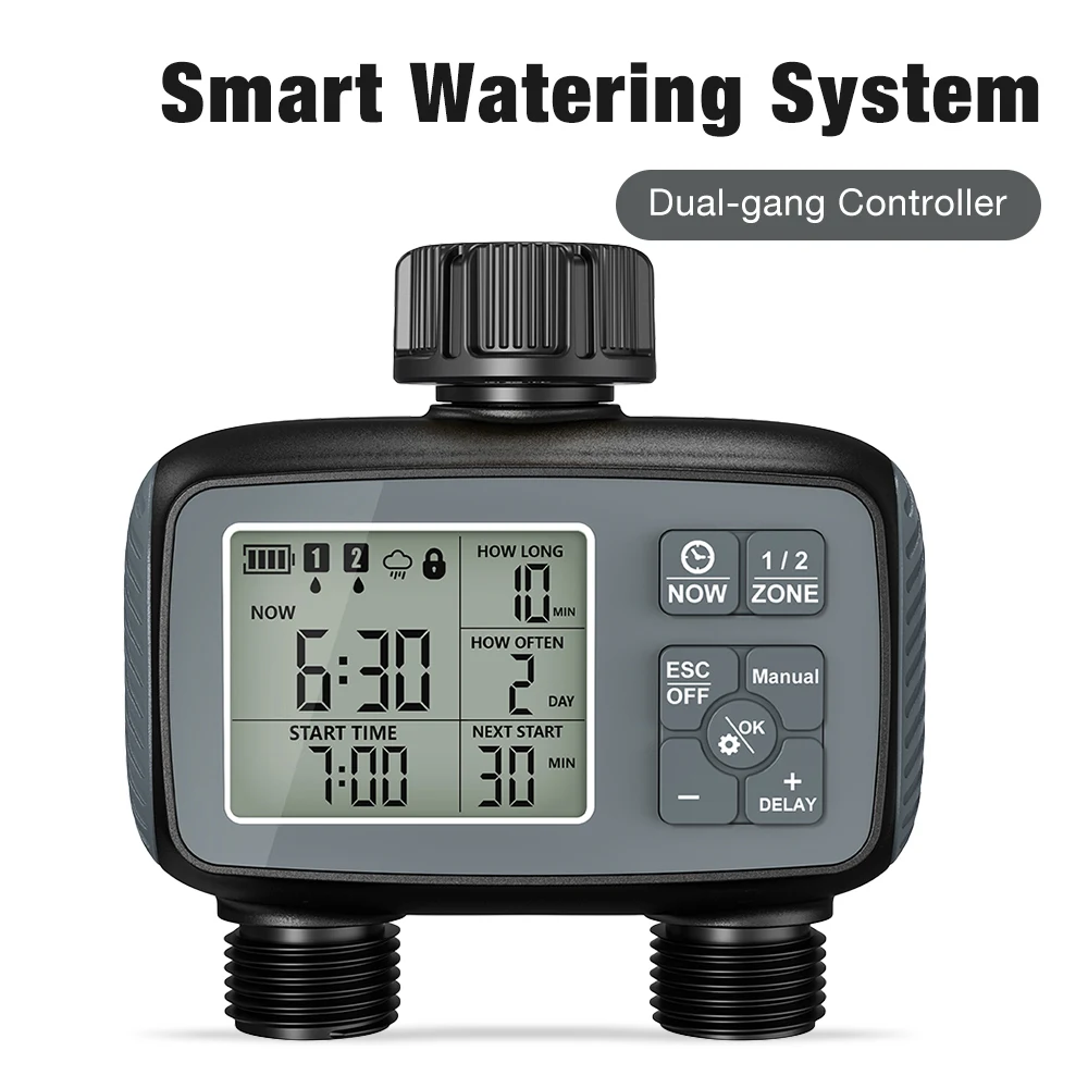 2 Outlets Garden Water Timer Digital Automatic Irrigation Watering System Programmable Garden Flower Plants Sprinkler Controller