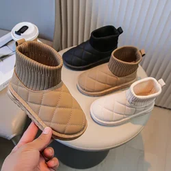 Children's Lingge Snow Boots 2023 Winter New Boys' Plush Cotton Shoes Girls' Elastic Short Tube Socks Boots Drop Shipping Cute