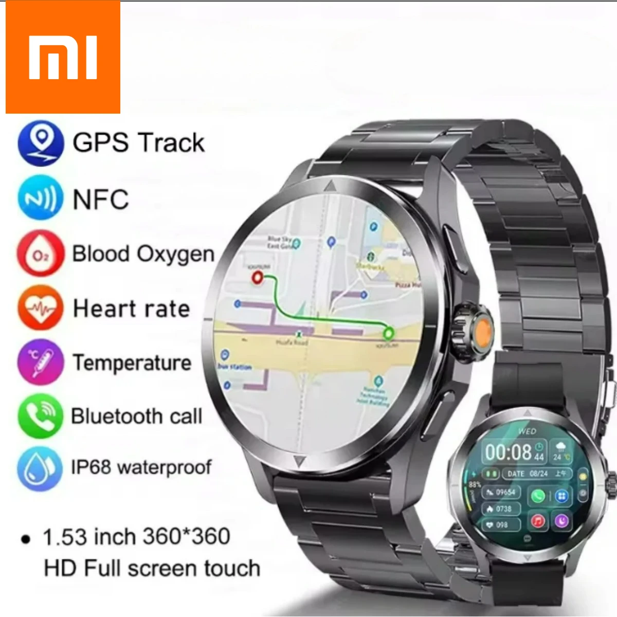 

Xiaomi Спорт на открытом воздухе Смарт-часы Мужчины AMOLED Экран NFC GPS Компас Сердечный ритм Водонепроницаемые Bluetooth-вызовы SmartWatch