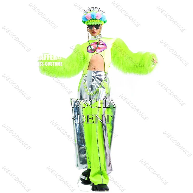 

Customized Nightclub Bar Men's Gogo Fluorescent Fur Ball Dazzling Male DS Singer Performance Suit