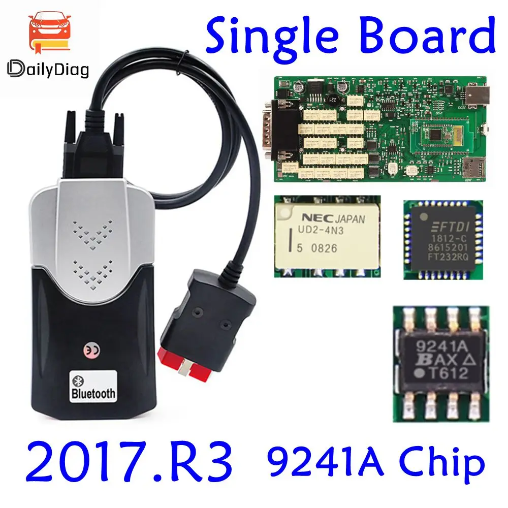 

TCS PRO 2017.R3 Software Green Single PCB Board FT232RQ Real 9241A Chip NEC Relay for Car/Truck OBD2 Diagnostic Scanner