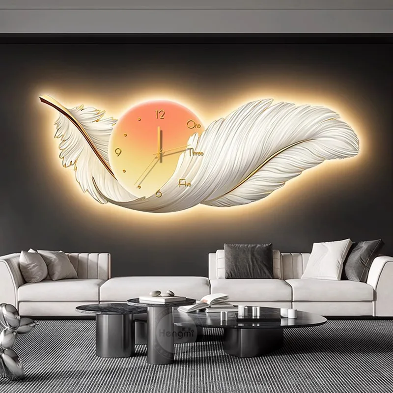 120 * 44cm  Luxurious Feather Swan Living Room Decoration Painting High End Clock