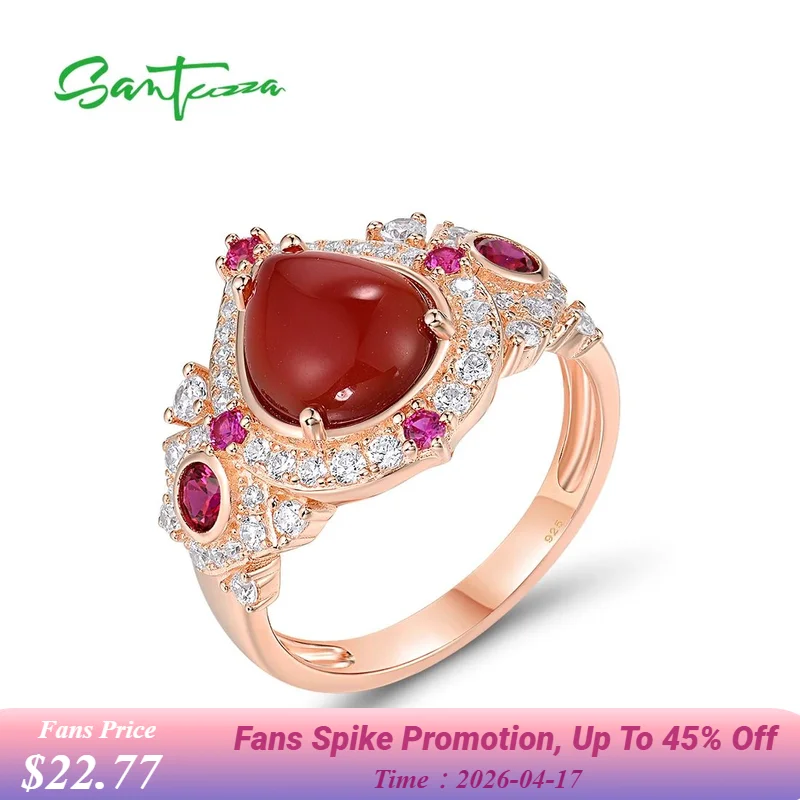 

SANTUZZA настоящие кольца из стерлингового серебра 925 пробы для женщин, сверкающие окрашенные красным агатом, рубиновые нежные ювелирные украшения для свадебной вечеринки