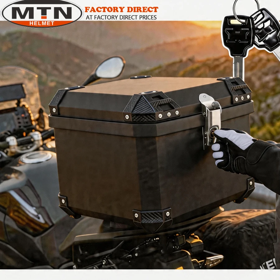 Coffre de moto en plastique 45L/57L, grande capacité pour ranger des casques intégraux avec dossier intégré